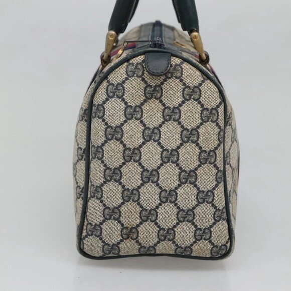 GUCCI GG Supreme Sherry Line Hand Bag PVC Navy Gold Red Auth 134690 - Picture 4 of 16